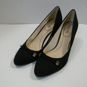 Life Stride Soft System Black Chunky Heels Silver Accents NWOT